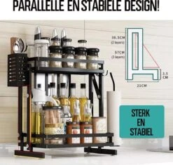 TammaT - Kruidenrek - Kruidenrek Staand - Inklapbare Keukenrek - 3-laags 35x21x56,5CM - Keuken Organizer - Aanrecht Organizer - Keuken Opslag - Roestvrij Staal - Opbergrek - Keuken Organizers - Roestvrij En Krasvrij -Thuis Opslag Winkel 1200x1140
