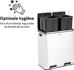 Afvalscheidingsprullenbak 2 Vakken Wit – 60 L (2x30 Liter) Pedaalemmer Homra QUICKX – Design Duo Afvalemmer RVS - Afval Scheiden - Recycle Afvalbak - Hygiënisch Pedaal - Dubbele Vuilnisbak - Keuken Vuilbak - Kantoor Prullenbak -Thuis Opslag Winkel 1200x1140 3