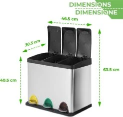 Jago - Afvalbak - 24 Liter Met 3 Vakken Voor In De Keuken - RVS Met Binnenemmer - Handvat - Deksel - Afvalscheidingssysteem - Pedaalemmer (24 Liter (3 X 8L) - Prullenbak - Vuilnisbak - Vuilnisemmer -Thuis Opslag Winkel 1200x1140 4