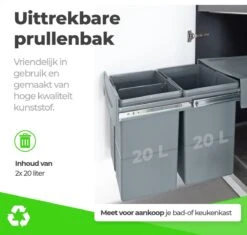 Eleganca Afvalbak 2x20 Liter – Inbouw Prullenbak – Inbouw Afvalemmer 40 Liter – Uittrekbare Vuilnisbak – Afvalemmer Keuken – Hygiënisch – Ruimtebesparend Vuilnisbak – Met 2 Compartimenten – Afvalscheiding Vuilbak – Antraciet – B34,2xD46.9xH38.9cm -Thuis Opslag Winkel 1200x1142 10