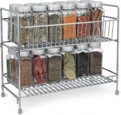 Navaris Stalen Kruidenrekje 2 Laags - Kruidenrek Staand - Rek Voor Kruidenpotjes En Glaasjes - Multifunctionele Organizer Voor Keuken En Badkamer