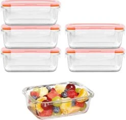 Lock&Lock Glazen Vershoudbakjes - Glazen Meal Prep Bakjes - Glazen Bakjes Met Deksel - Ovenschaaltjes Met Deksel - Set Van 6 Stuks - 380 Ml