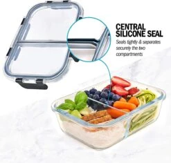 Igluu Glazen Meal Prep Containers Met 2 Compartimenten En Luchtdichte Kliksluiting Deksels - Portie Controle Voedsel Vershoudbak - BPA Vrij - Magnetron, Vriezer En Vaatwasserbestendig [3 Stuks] -Thuis Opslag Winkel 1200x1146 3