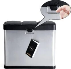 Merkloos Afvalemmer Voor De Keuken, 3-in-1 Afvalemmer, 24 Liter, Afvalscheiding, Metalen Pedaalemmer, Afvalscheidingssysteem, Robuust, Eenvoudig Te Reinigen, Staal, Zilver LTB24L -Thuis Opslag Winkel 1200x1153 2