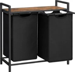 C90 - SISO-CO Wasmand, Wassorteerder Met Plank En Uittrekbare Zakken, Wasorganizer, Metalen Frame, 2 Oxford-stoffen Afneembare Zakken, Rustieke Bruin En Zwart BLH201B01 -Thuis Opslag Winkel 1200x1154 1