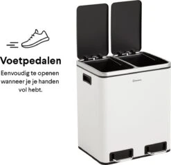 Homra BLINQ Afvalscheiding Prullenbak Met 2 Vakken - 2 X 15 L Inhoud - Duo Pedaalemmer Wit - Afvalemmer 30 Liter - Recycle Afvalbak - Witte Afvalscheidingsprullenbak - Hygiënisch Afval Scheiden - Keuken Vuilbak - Kantoor -Thuis Opslag Winkel 1200x1155 2