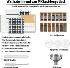 24 Glazen Kruidenpotjes Set Met 3 Soorten Strooideksels – Kruidenstrooier – Compleet Pakket Incl Kruidenpotjes Stickers, Krijtstift En Accessoires - Bamboo Deksel -Thuis Opslag Winkel 1200x1156 4