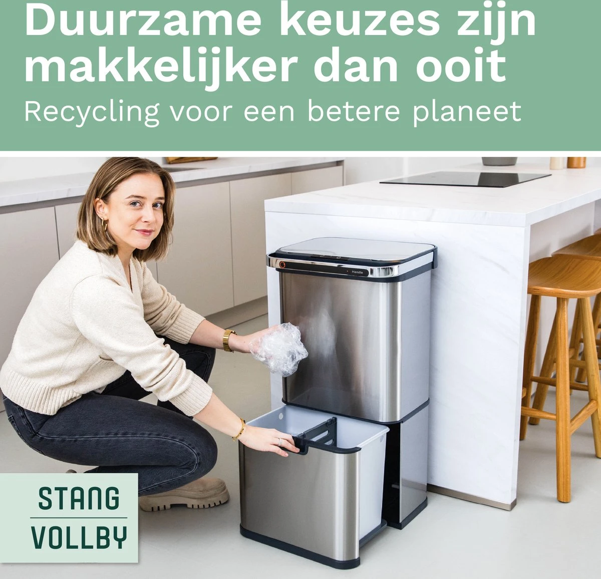 Prullenbak Met Sensor - 60 L - Afvalscheiding Vuilbak StangVollby Halden - RVS - 4 Vakken - Automatisch Lucht Filter - 60 Liter (2×18L + 2×12L) - Automatische Soft Close Deksel Met Infrarood Sensor - 4 Vaks Afvalemmer - Bacterie Filter - Design 4 Prullenbak Met Sensor - 60 L - Afvalscheiding Vuilbak StangVollby Halden - RVS - 4 Vakken - Automatisch Lucht Filter - 60 Liter (2×18L + 2×12L) - Automatische Soft Close Deksel Met Infrarood Sensor - 4 Vaks Afvalemmer - Bacterie Filter - Design - Afbeelding 4