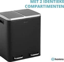 Homra BLINQ Afvalscheiding Prullenbak Met 2 Vakken - 2 X 15 L Inhoud - Duo Pedaalemmer Zwart - Afvalemmer 30 Liter - Recycle Afvalbak - Zwarte Afvalscheidingsprullenbak - Hygiënisch Afval Scheiden - Keuken Vuilbak - Kantoor -Thuis Opslag Winkel 1200x1158 3