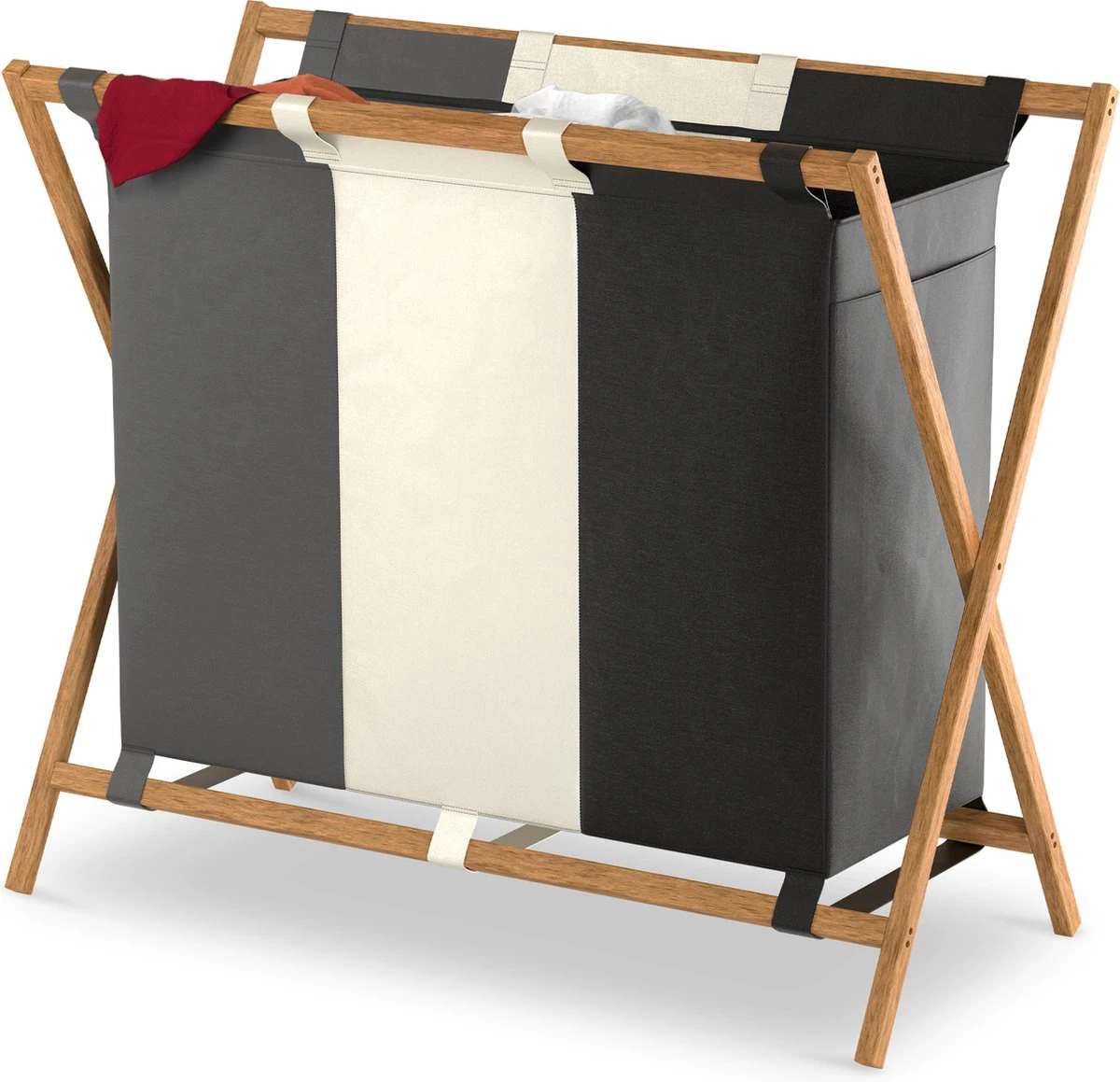 Noswo Wasmand Met 3 Vakken - Wassorteerder - Opvouwbaar - Wasbox - 143L - Bamboe 1 Noswo Wasmand Met 3 Vakken - Wassorteerder - Opvouwbaar - Wasbox - 143L - Bamboe