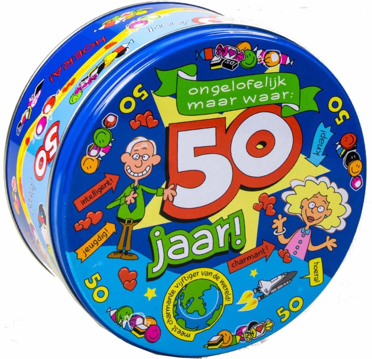 Merkloos 50 Jaar Snoeptrommel/voorraadtrommel 14 X 7,5 Cm - 50e Verjaardag - Abraham/Sarah Cadeau / Versiering 2 Merkloos 50 Jaar Snoeptrommel/voorraadtrommel 14 X 7,5 Cm - 50e Verjaardag - Abraham/Sarah Cadeau / Versiering - Afbeelding 2