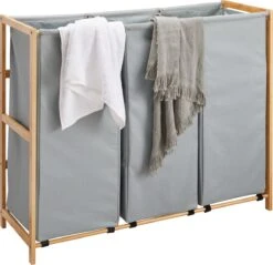 ACAZA Grote Wassorteerder Met 3 Vakken - XL Wasmand - Stof / Bamboe - Grijsgroen -Thuis Opslag Winkel 1200x1161 3