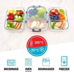Igluu Glazen Meal Prep Containers Met 2 Compartimenten En Luchtdichte Kliksluiting Deksels - Portie Controle Voedsel Vershoudbak - BPA Vrij - Magnetron, Vriezer En Vaatwasserbestendig [3 Stuks] -Thuis Opslag Winkel 1200x1163 10