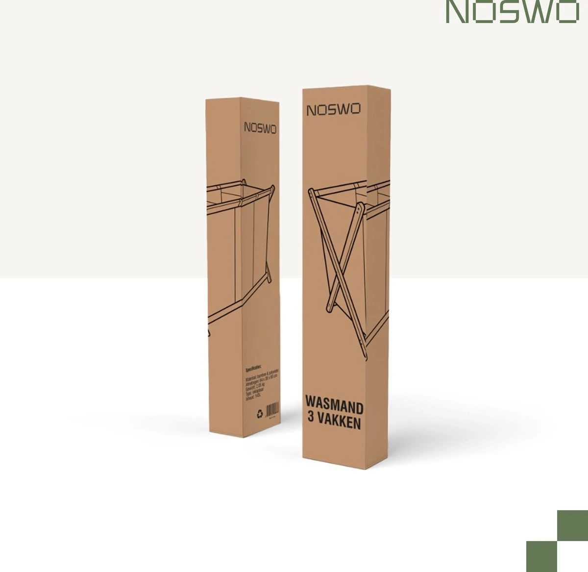 Noswo Wasmand Met 3 Vakken - Wassorteerder - Opvouwbaar - Wasbox - 143L - Bamboe 6 Noswo Wasmand Met 3 Vakken - Wassorteerder - Opvouwbaar - Wasbox - 143L - Bamboe - Afbeelding 6