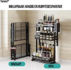 TammaT - Kruidenrek - Kruidenrek Staand - Inklapbare Keukenrek - 3-laags 35x21x56,5CM - Keuken Organizer - Aanrecht Organizer - Keuken Opslag - Roestvrij Staal - Opbergrek - Keuken Organizers - Roestvrij En Krasvrij -Thuis Opslag Winkel 1200x1169