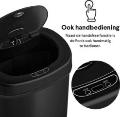Homra FONIX Sensor Prullenbak Zwart 50 Liter - Automatische Soft Close Deksel - 50L - Zwarte Afvalemmer - Infrarood Sensor - Vuilnisbak Met Elektrische Deksel - Sensorbediening - Vingerafdrukvrij - Vuilafstotend - Zwarte Keuken En Kantoor Vuilbak -Thuis Opslag Winkel 1200x1170 15