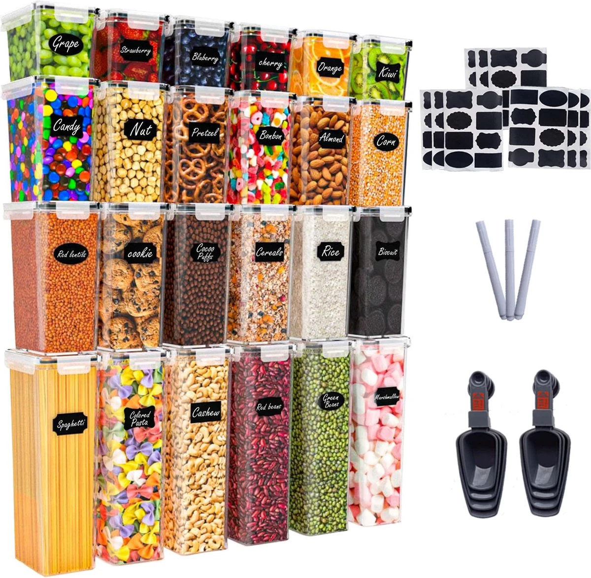 Empyrea Set Van 24 Luchtdichte Vershouddozen, Voorraad Bussen Opslag En Organisatie, Keuken En Voedselcontainer, Voorraadpotten Van Kunststof, BPA-vrij, 72 Etiketten, 3 Markers En 8 Lepels Meegeleverd | Keuken Organizer Voorraadcontainers 1 Empyrea Set Van 24 Luchtdichte Vershouddozen, Voorraad Bussen Opslag En Organisatie, Keuken En Voedselcontainer, Voorraadpotten Van Kunststof, BPA-vrij, 72 Etiketten, 3 Markers En 8 Lepels Meegeleverd | Keuken Organizer Voorraadcontainers