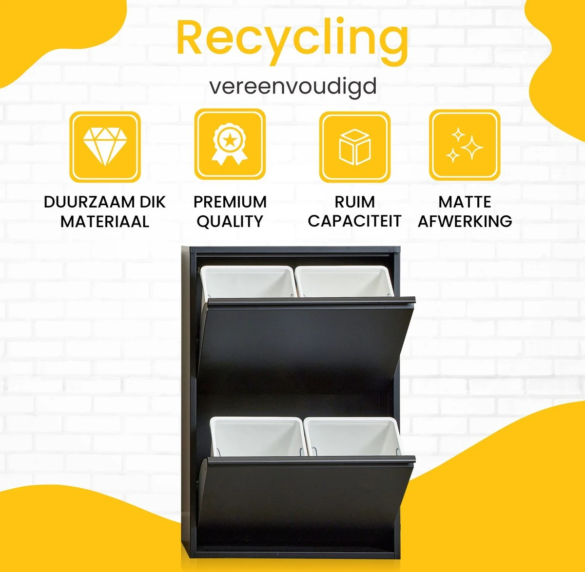 VEEHAUS – Clark - Prullenbak 4 Vakken – Afvalemmer 60 Liter (4x 15L) – Zwart - 4-vaks Prullenbak Afvalscheiding – Afvalbak Metaal – Hygiënisch Recyclen - Afval Scheiden - Prullenbak - Zwart 6 VEEHAUS – Clark - Prullenbak 4 Vakken – Afvalemmer 60 Liter (4x 15L) – Zwart - 4-vaks Prullenbak Afvalscheiding – Afvalbak Metaal – Hygiënisch Recyclen - Afval Scheiden - Prullenbak - Zwart - Afbeelding 6