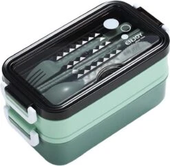 Lunchbox - Meal Prep Bakjes - Lunch Box Met Deksel - Meal Prep – Bento Box - Lunchtrommel Met Bestek Groen -Thuis Opslag Winkel 1200x1175