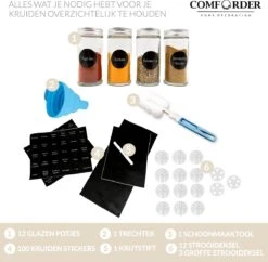 12 Glazen Kruidenpotjes Met Strooideksel - Ronde Kruidenstrooier - Complete Set Met Stickers, Trechter, Stift En Borstel 12 12 Glazen Kruidenpotjes Met Strooideksel - Ronde Kruidenstrooier - Complete Set Met Stickers, Trechter, Stift En Borstel -Thuis Opslag Winkel 1200x1176 2