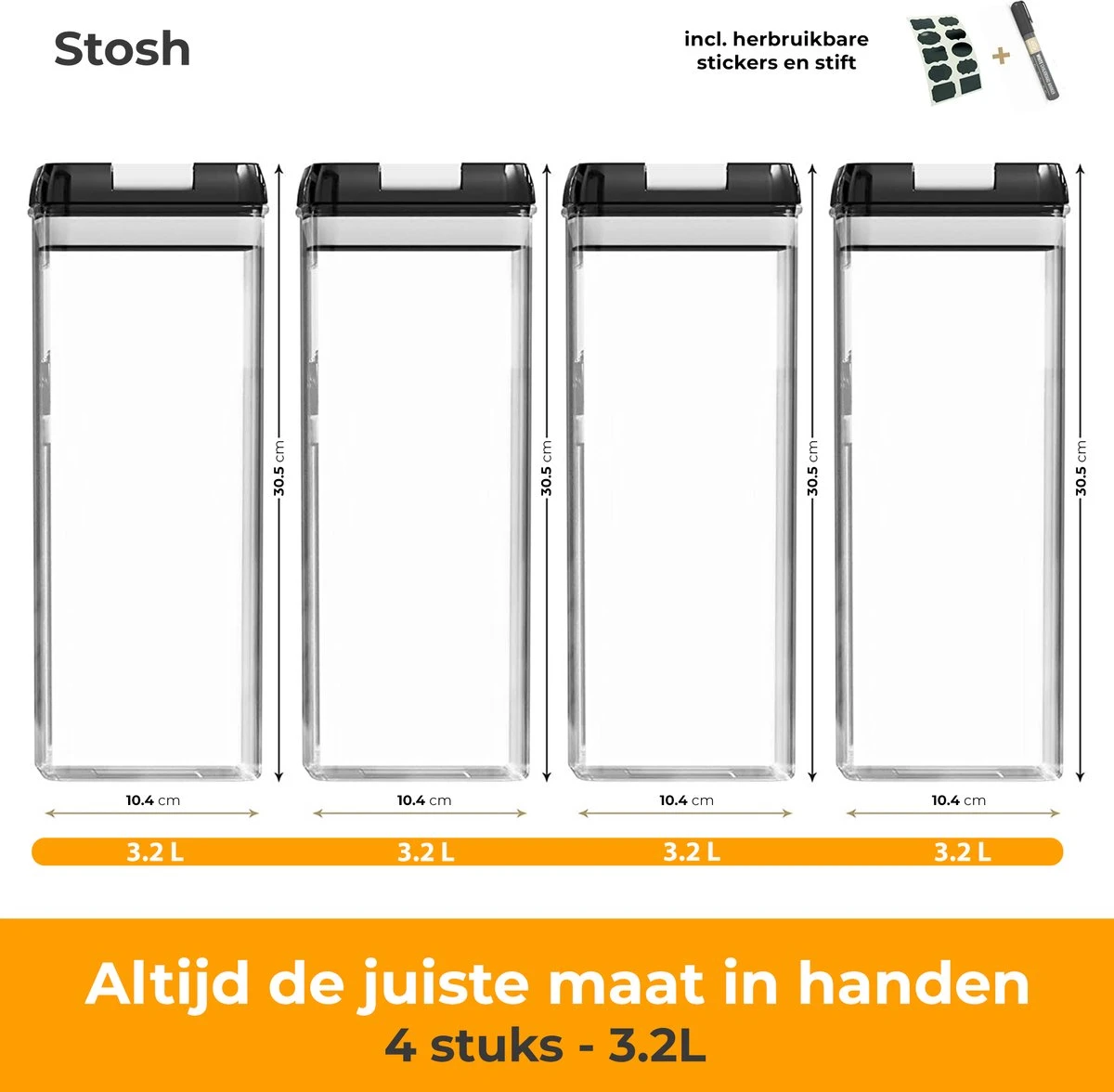 Stosh Voorraadpotten - Snoeppot - Voorraadbussen - Vershouddoos - 4 Stuks - 3.2L - BPA Vrij - Kunststof 6 Stosh Voorraadpotten - Snoeppot - Voorraadbussen - Vershouddoos - 4 Stuks - 3.2L - BPA Vrij - Kunststof - Afbeelding 6