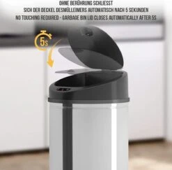 Jago- Vuilnisbak Met Sensor, 60 Liter, Roestvrij Staal, Waterdicht Met Klemring, Automatische Prullenbak, Zilver -Thuis Opslag Winkel 1200x1182 9