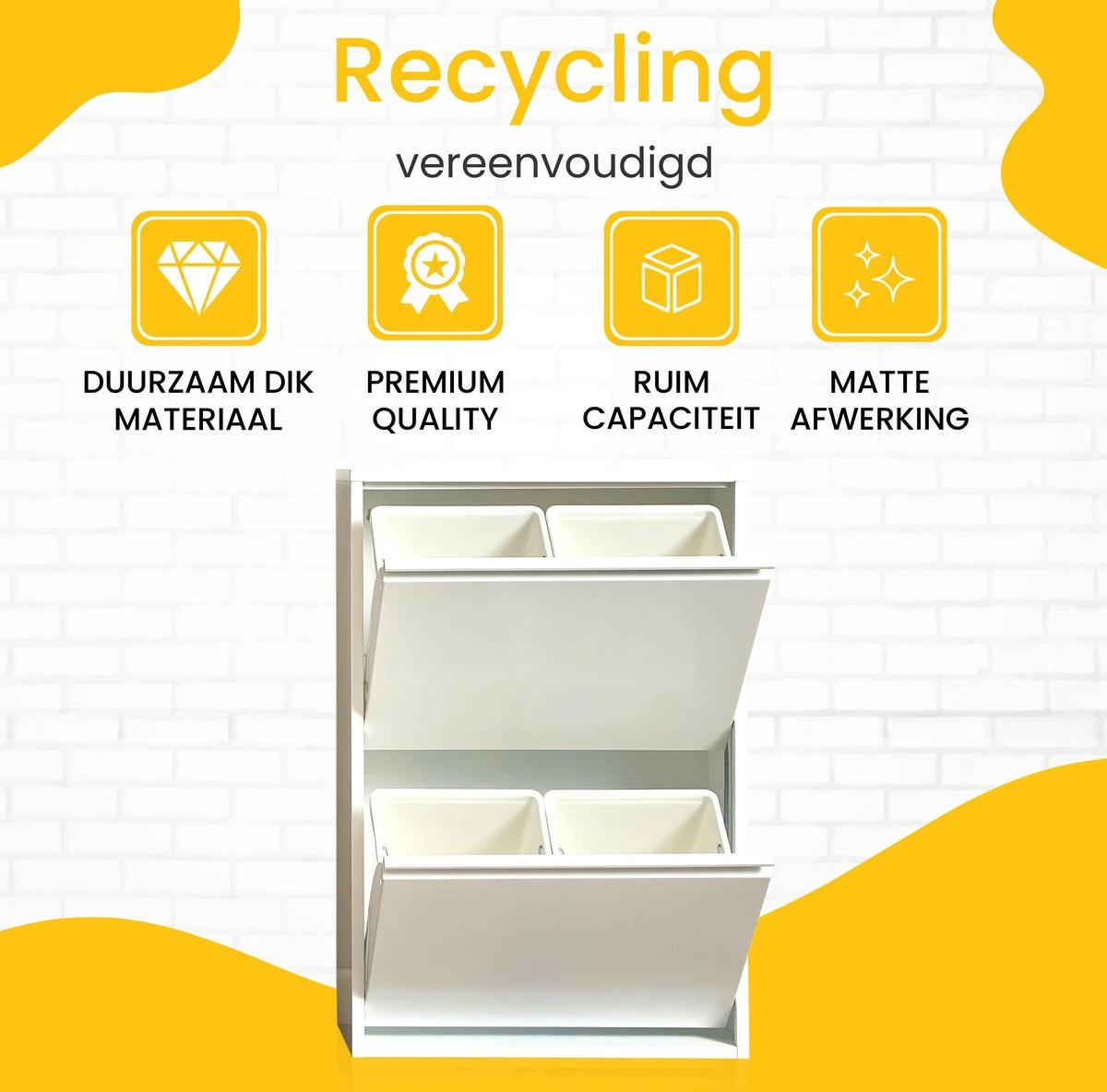 VEEHAUS – Clark - Prullenbak 4 Vakken – Afvalemmer 60 Liter (4x 15L) – Wit - 4-vaks Prullenbak Afvalscheiding – Hygiënisch Recyclen – Afvalbak Metaal - Afval Scheiden - Prullenbak - Wit 5 VEEHAUS – Clark - Prullenbak 4 Vakken – Afvalemmer 60 Liter (4x 15L) – Wit - 4-vaks Prullenbak Afvalscheiding – Hygiënisch Recyclen – Afvalbak Metaal - Afval Scheiden - Prullenbak - Wit - Afbeelding 5