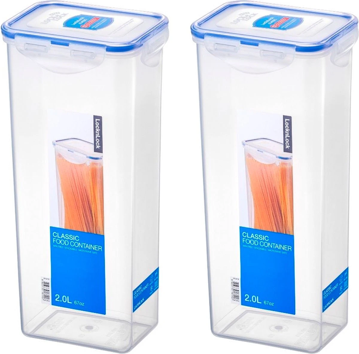 Lock&Lock Vershouddoos - Bewaardoos Voedsel - Voorraadpot - Set Van 2 Stuks - Voor Spaghetti/Pasta - 2 Liter - Transparant 2 Lock&Lock Vershouddoos - Bewaardoos Voedsel - Voorraadpot - Set Van 2 Stuks - Voor Spaghetti/Pasta - 2 Liter - Transparant - Afbeelding 2