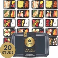 Meal Prep Bakjes - 20 Stuks - 2 Compartimenten - Vershoudbakjes - Meal Prep - 1L - Magnetron Bakjes Met Deksel - Vershouddoos
