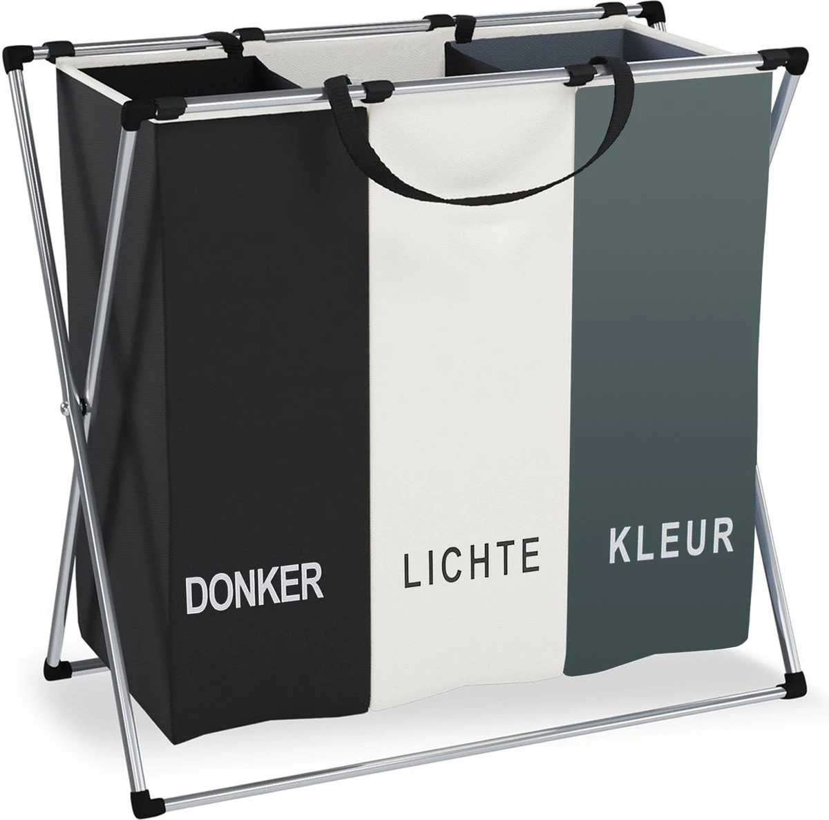 Wasmand 3 Vakken 90L - Opvouwbare Wassorteerder Met NL Opdruk - Aluminium Frame - 1 Wasmand 3 Vakken 90L - Opvouwbare Wassorteerder Met NL Opdruk - Aluminium Frame -