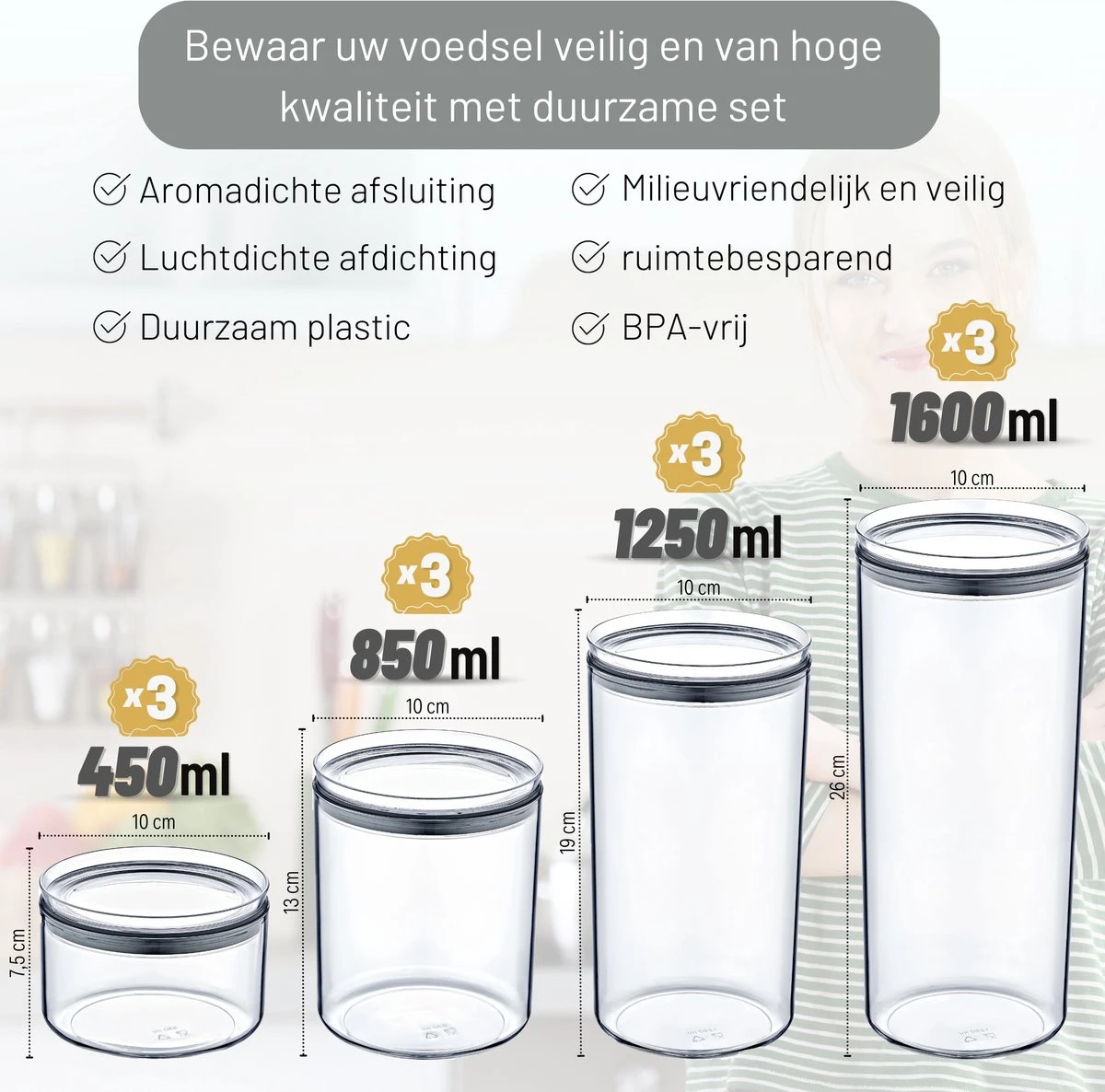 Voorraadpotten Met Deksel - 12-delig - Rond Voorraaddozen Met Grijs Luchtdichte Deksel Transparant Bewaarpotten Stapelbaar Voedsel Bewaren Vers Houden Ruimtebesparend 3 Voorraadpotten Met Deksel - 12-delig - Rond Voorraaddozen Met Grijs Luchtdichte Deksel Transparant Bewaarpotten Stapelbaar Voedsel Bewaren Vers Houden Ruimtebesparend - Afbeelding 3