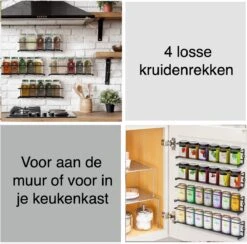 Kruidenrek Ophangbaar Kruidenpotjes Wandrek Organizer Keuken Accessoires - Zwart - Geschikt Voor Bijna Alle Kruidenpotjes -Thuis Opslag Winkel 1200x1186