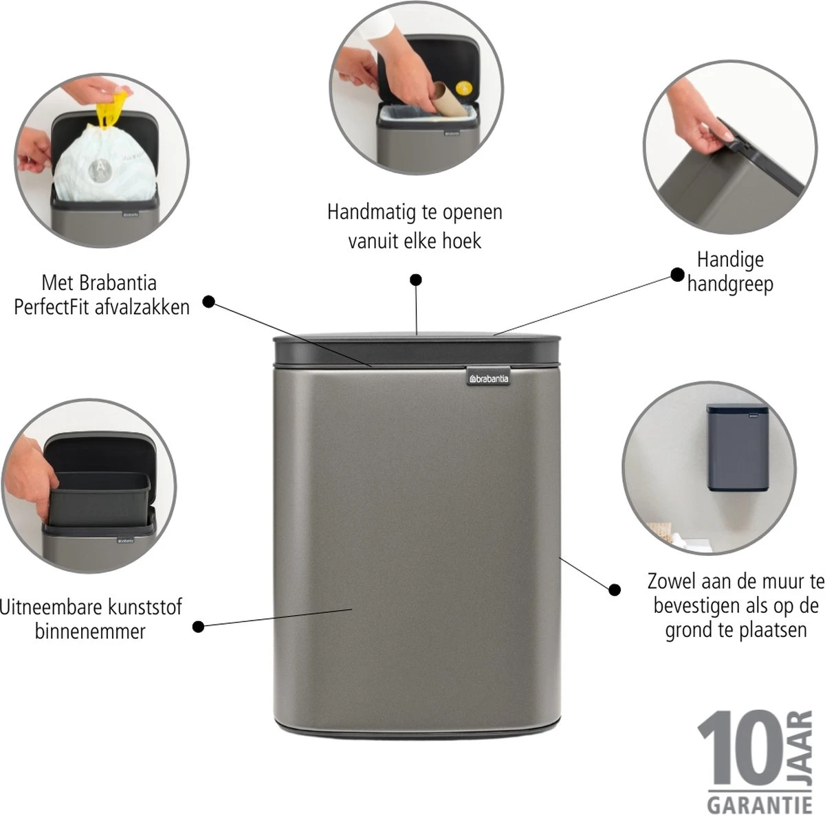 Brabantia Bo Prullenbak - 4 L - Platinum 2 Brabantia Bo Prullenbak - 4 L - Platinum - Afbeelding 2