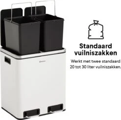 Homra BLINQ Afvalscheiding Prullenbak Met 2 Vakken - 2 X 15 L Inhoud - Duo Pedaalemmer Wit - Afvalemmer 30 Liter - Recycle Afvalbak - Witte Afvalscheidingsprullenbak - Hygiënisch Afval Scheiden - Keuken Vuilbak - Kantoor -Thuis Opslag Winkel 1200x1190 11