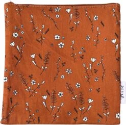 Jut & Julie - Boterhamzakje - Bruin Met Bloemen - 22x22cm - Herbruikbaar - Wasbaar - Duurzaam - Lunchzakje - Lunchtas - Lunchbox Volwassenen