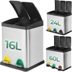 Jago - Vuilnisemmer 16 Liter Met 2 Vakken Van 8 Liter Met Binnenemmers - Prullenbak Voor Afvalscheiding - Pedaalemmer - Prullenbak - RVS -Thuis Opslag Winkel 1200x1190 9
