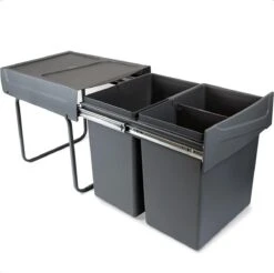 Eleganca Afvalbak 2x20 Liter – Inbouw Prullenbak – Inbouw Afvalemmer 40 Liter – Uittrekbare Vuilnisbak – Afvalemmer Keuken – Hygiënisch – Ruimtebesparend Vuilnisbak – Met 2 Compartimenten – Afvalscheiding Vuilbak – Antraciet – B34,2xD46.9xH38.9cm -Thuis Opslag Winkel 1200x1194 6