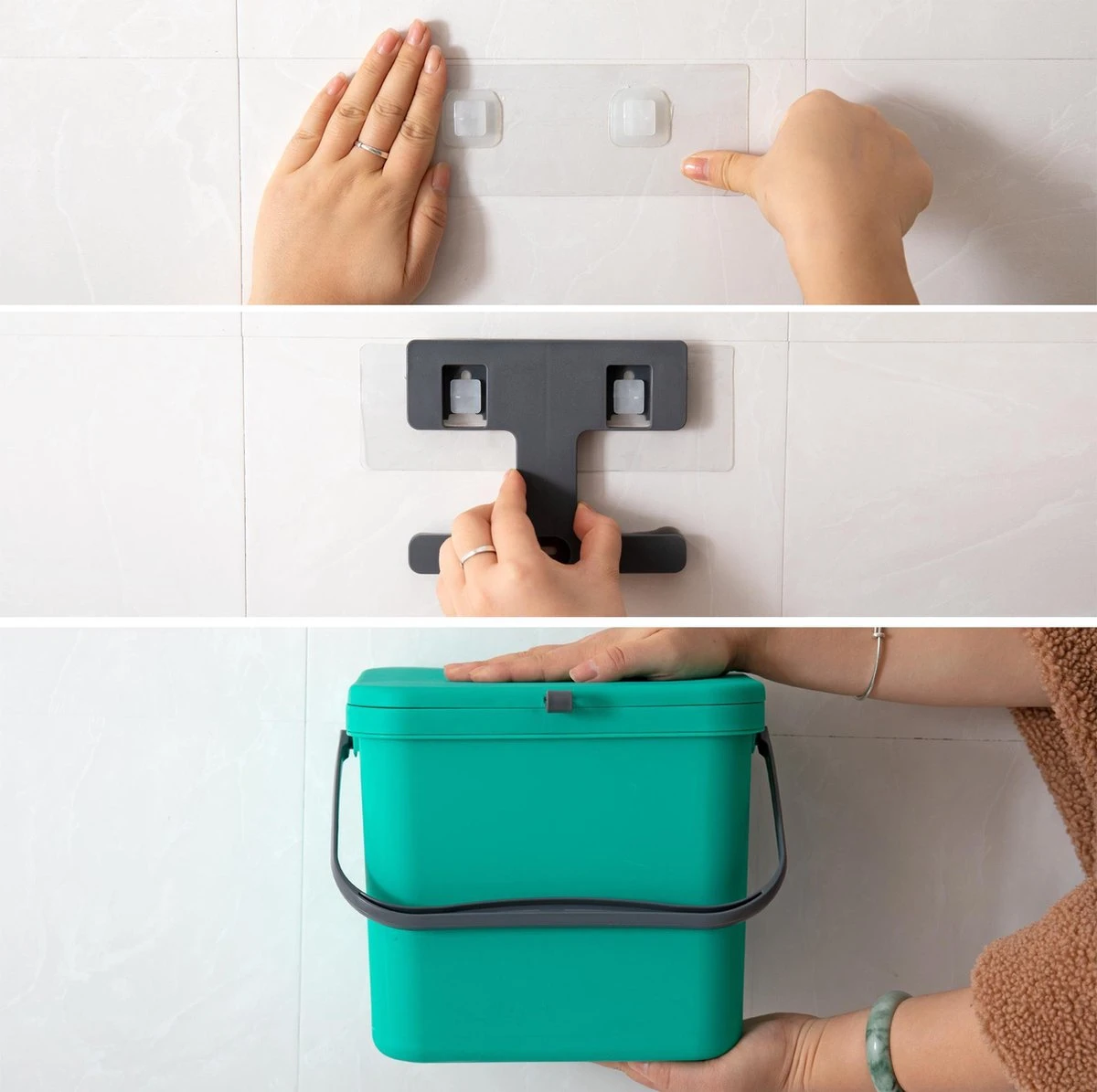 Homra Wall-up Prullenbak | Inbouwprullenbak Ophangbaar Met Plakstrip | GFT Vuilbak | Werkblak Afvalbak | Draagbare Vuilnisemmer | 8L Inhoud | Groen 9 Homra Wall-up Prullenbak | Inbouwprullenbak Ophangbaar Met Plakstrip | GFT Vuilbak | Werkblak Afvalbak | Draagbare Vuilnisemmer | 8L Inhoud | Groen - Afbeelding 9