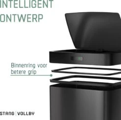 Sensor Prullenbak Zwart 50 Liter - Automatische Softclose Deksel - 50L - Zwarte Afvalemmer Stangvollby KINNA - Scandinavisch Design - Afvalbak - Infrarood Bewegingssensor - Vingerafdrukvrij En Vuilafstotend RVS - Hygiënische Keuken En Kantoor Vuilbak -Thuis Opslag Winkel 1200x1196 7