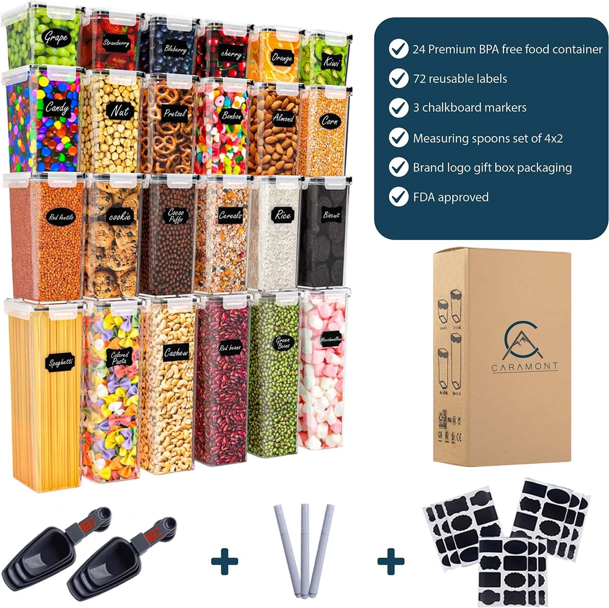 Empyrea Set Van 24 Luchtdichte Vershouddozen, Voorraad Bussen Opslag En Organisatie, Keuken En Voedselcontainer, Voorraadpotten Van Kunststof, BPA-vrij, 72 Etiketten, 3 Markers En 8 Lepels Meegeleverd | Keuken Organizer Voorraadcontainers 6 Empyrea Set Van 24 Luchtdichte Vershouddozen, Voorraad Bussen Opslag En Organisatie, Keuken En Voedselcontainer, Voorraadpotten Van Kunststof, BPA-vrij, 72 Etiketten, 3 Markers En 8 Lepels Meegeleverd | Keuken Organizer Voorraadcontainers - Afbeelding 6