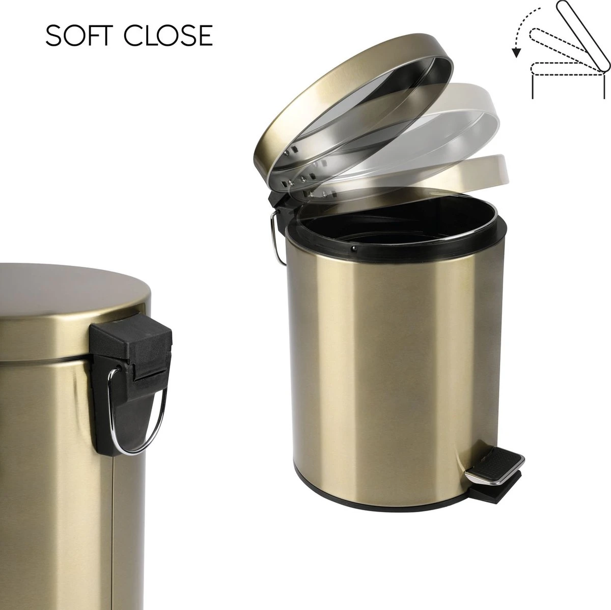 Differnz Pedaalemmer Mat Goud – Prullenbak Badkamer – Afvalbakje – 5 Liter 7 Differnz Pedaalemmer Mat Goud – Prullenbak Badkamer – Afvalbakje – 5 Liter - Afbeelding 7