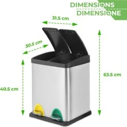 Jago - Vuilnisemmer 16 Liter Met 2 Vakken Van 8 Liter Met Binnenemmers - Prullenbak Voor Afvalscheiding - Pedaalemmer - Prullenbak - RVS -Thuis Opslag Winkel 1200x1198 28