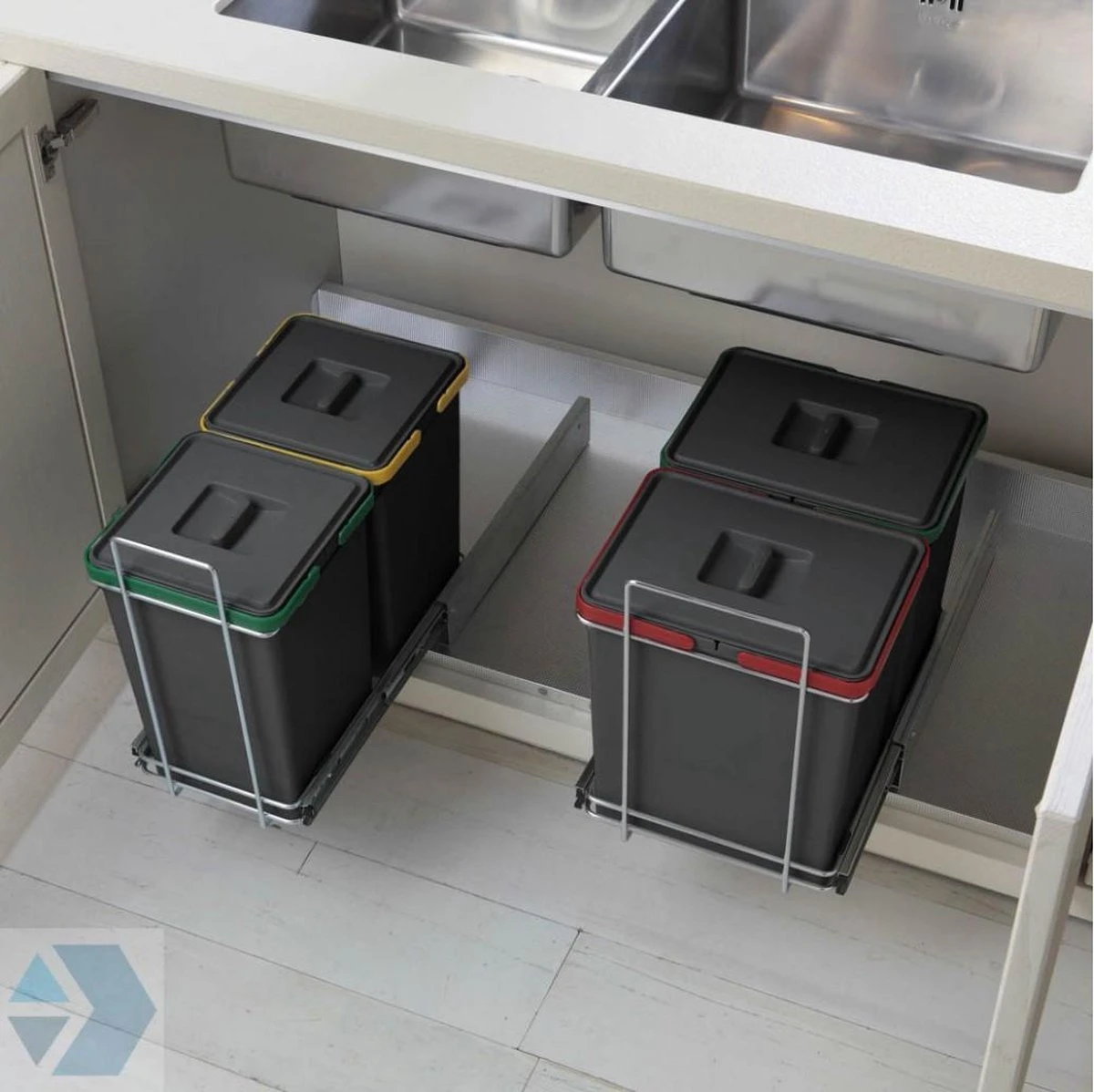 Eleganca Afvalbak 2x24 Liter - Uittrekbare Prullenbak - Vuilnisbak - Afvalscheiding - Inbouw Afvalemmer 48 Liter - Antraciet - B32xD46xH52cm 4 Eleganca Afvalbak 2x24 Liter - Uittrekbare Prullenbak - Vuilnisbak - Afvalscheiding - Inbouw Afvalemmer 48 Liter - Antraciet - B32xD46xH52cm - Afbeelding 4