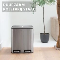 Homra BLINQ Afvalscheiding Prullenbak Met 2 Vakken - 2 X 15 L Vuilnisbak - RVS Duo Pedaalemmer - 2-vaks Afvalemmer 30 Liter - Hygiënisch Afval Scheiden - Keuken Vuilbak - Pedaal Afvalbak - Soft Close Deksel - Recycle Afvalbak -Thuis Opslag Winkel 1200x1199 5