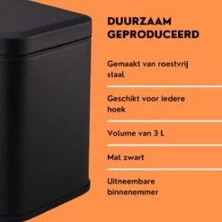 Oneiro's Klassieke Pedaalemmer BAS PRO Zwart - 16 X 16 X H27 - 3L - Metaal - Toilet - Badkamer -Thuis Opslag Winkel 1200x1200 1036