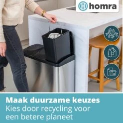 Homra MAXER Pedaalemmer – Prullenbak 3 Vakken – Afvalemmer 60 Liter (3x 20L) – Trio Prullenbak – RVS - 3-vaks Prullenbak Afvalscheiding – Afvalbak RVS – Hygiënisch Recyclen - Afval Scheiden - Pedaal Prullenbak Zilver -Thuis Opslag Winkel 1200x1200 1068