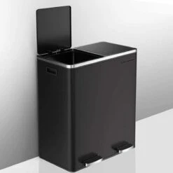 Songmics - Prullenbak - 60 Liter Inhoud (2x30) - Met 2 Gescheiden Bakken - RVS - Zwart -Thuis Opslag Winkel 1200x1200 1105