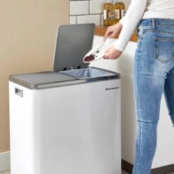 Songmics - Prullenbak - 60 Liter Inhoud (2x30) - Met 2 Gescheiden Bakken - RVS - Wit 11 Songmics - Prullenbak - 60 Liter Inhoud (2x30) - Met 2 Gescheiden Bakken - RVS - Wit -Thuis Opslag Winkel 1200x1200 1111