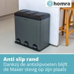 Homra MAXER Pedaalemmer – Prullenbak 3 Vakken – Grijze Afvalemmer 60 Liter (3x 20L) – Trio Prullenbak Grijs – RVS - 3-vaks Prullenbak Afvalscheiding – Afvalbak RVS – Hygiënisch Recyclen - Afval Scheiden - Pedaal Prullenbak Grijs -Thuis Opslag Winkel 1200x1200 1158