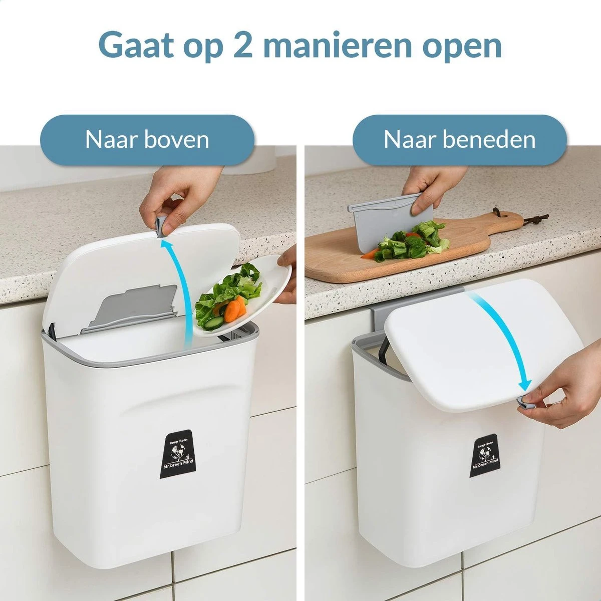 9L Prullenbak – Hangen Of Staan – Aanrecht Afvalbakje – GFT Afvalbak – Wit - Goed Sluitende Deksel - Geen Geur En Fruitvliegen - Afvalscheiding 2 9L Prullenbak – Hangen Of Staan – Aanrecht Afvalbakje – GFT Afvalbak – Wit - Goed Sluitende Deksel - Geen Geur En Fruitvliegen - Afvalscheiding - Afbeelding 2